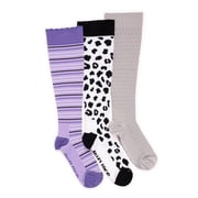 MUK LUKS Women's Regular Width Compression Nylon Knee-High Socks, 3-Pack, Shoe Size 6-10