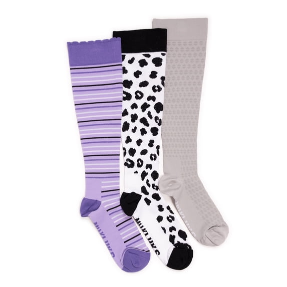 MUK LUKS Women's Regular Width Compression Nylon Knee-High Socks, 3-Pack, Shoe Size 6-10
