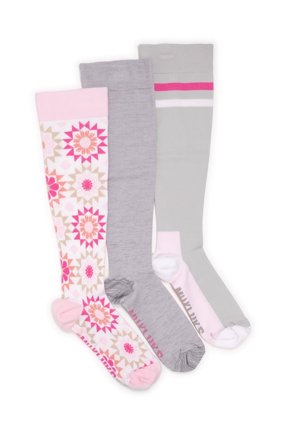 Women's Regular Width Compression Nylon Knee-High Socks, 3-Pack, Shoe Size 6-10