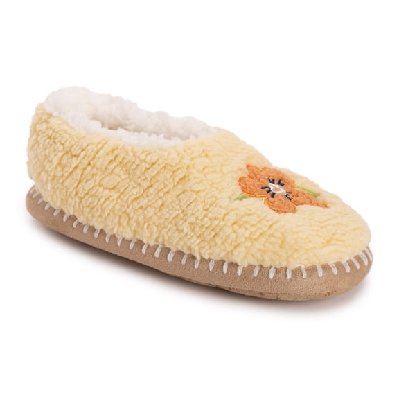MUK LUKS Women's Shearling Ballerina with Applique- Color Bottom