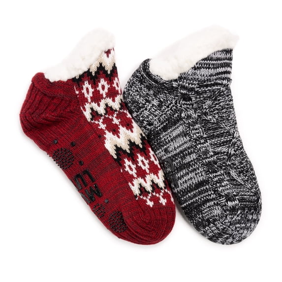 MUK LUKS Women's Shortie Cabin Socks, 2-Pack, S-M / L-XL