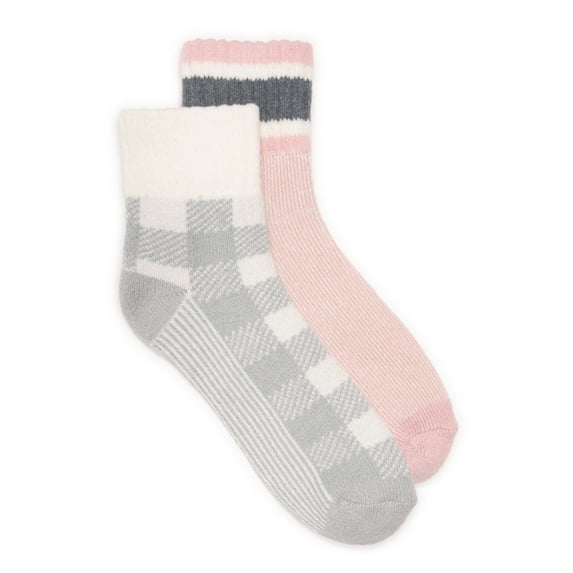 MUK LUKS Women's Shortie Lounge Crew Sock, 2-Pack, OSFM