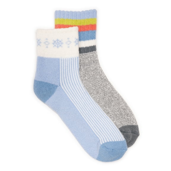 MUK LUKS Women's Shortie Lounge Crew Sock, 2-Pack, OSFM