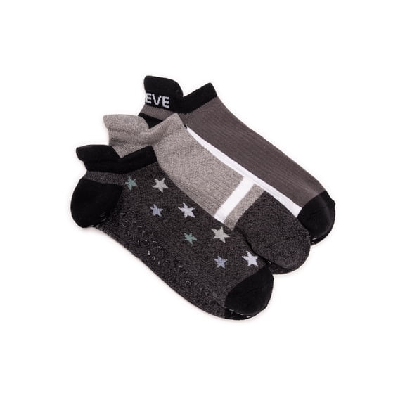 MUK LUKS Women's Pilates Cotton Ankle Socks, 3-Pack, Shoe Sizes 6-10