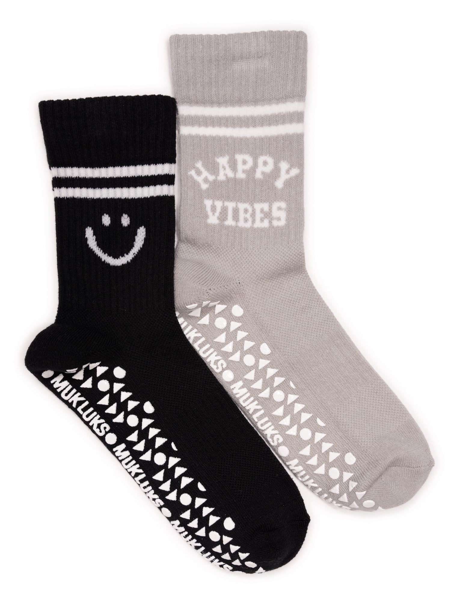 MUK LUKS Women's Pilates Cotton Crew Socks, 2-Pack, Shoe Sizes 6-10