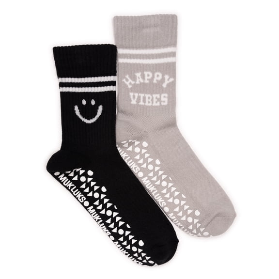 MUK LUKS Women's Pilates Cotton Crew Socks, 2-Pack, Shoe Sizes 6-10