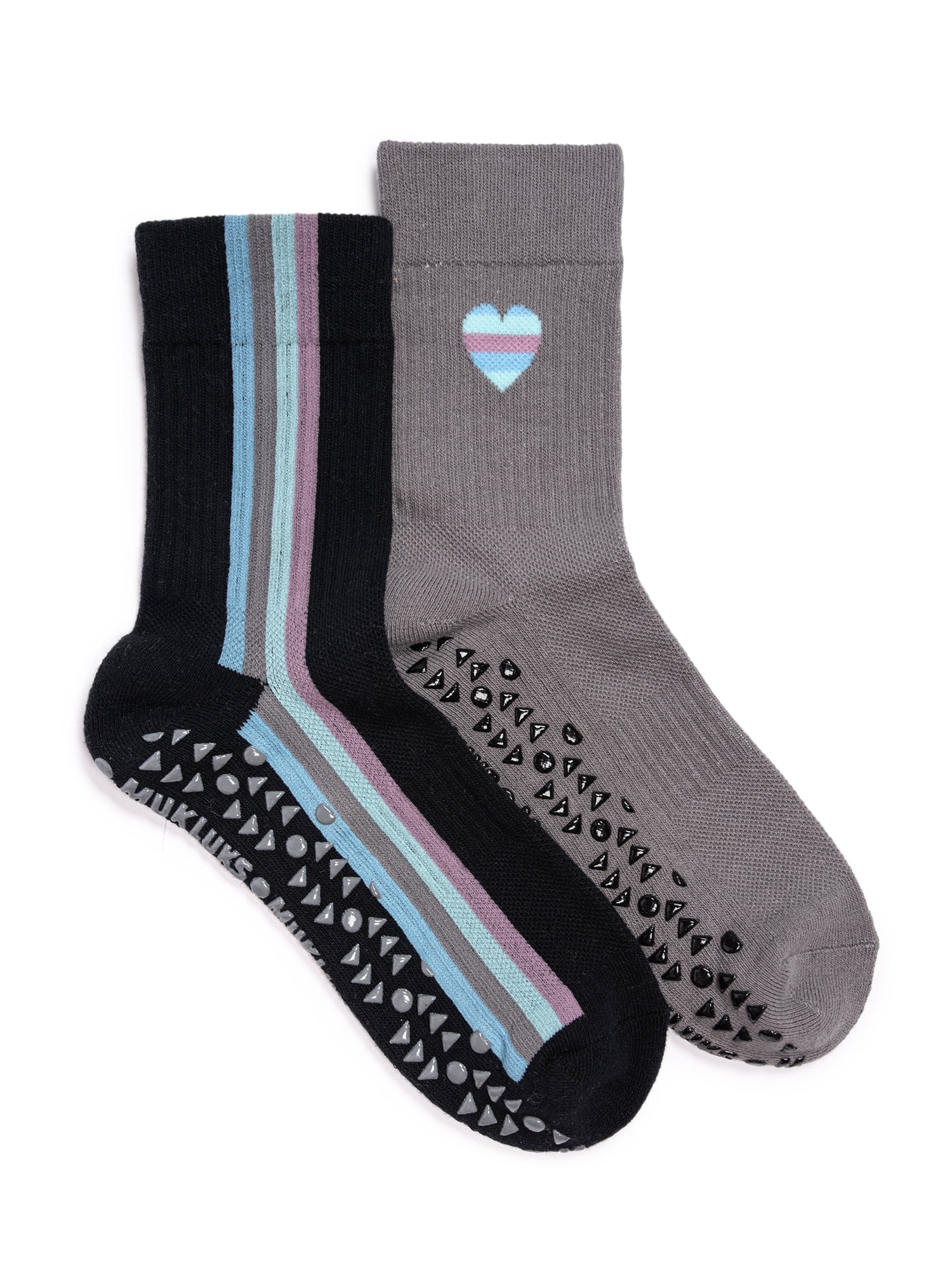MUK LUKS Women's Pilates Cotton Crew Socks, 2-Pack, Shoe Sizes 6-10