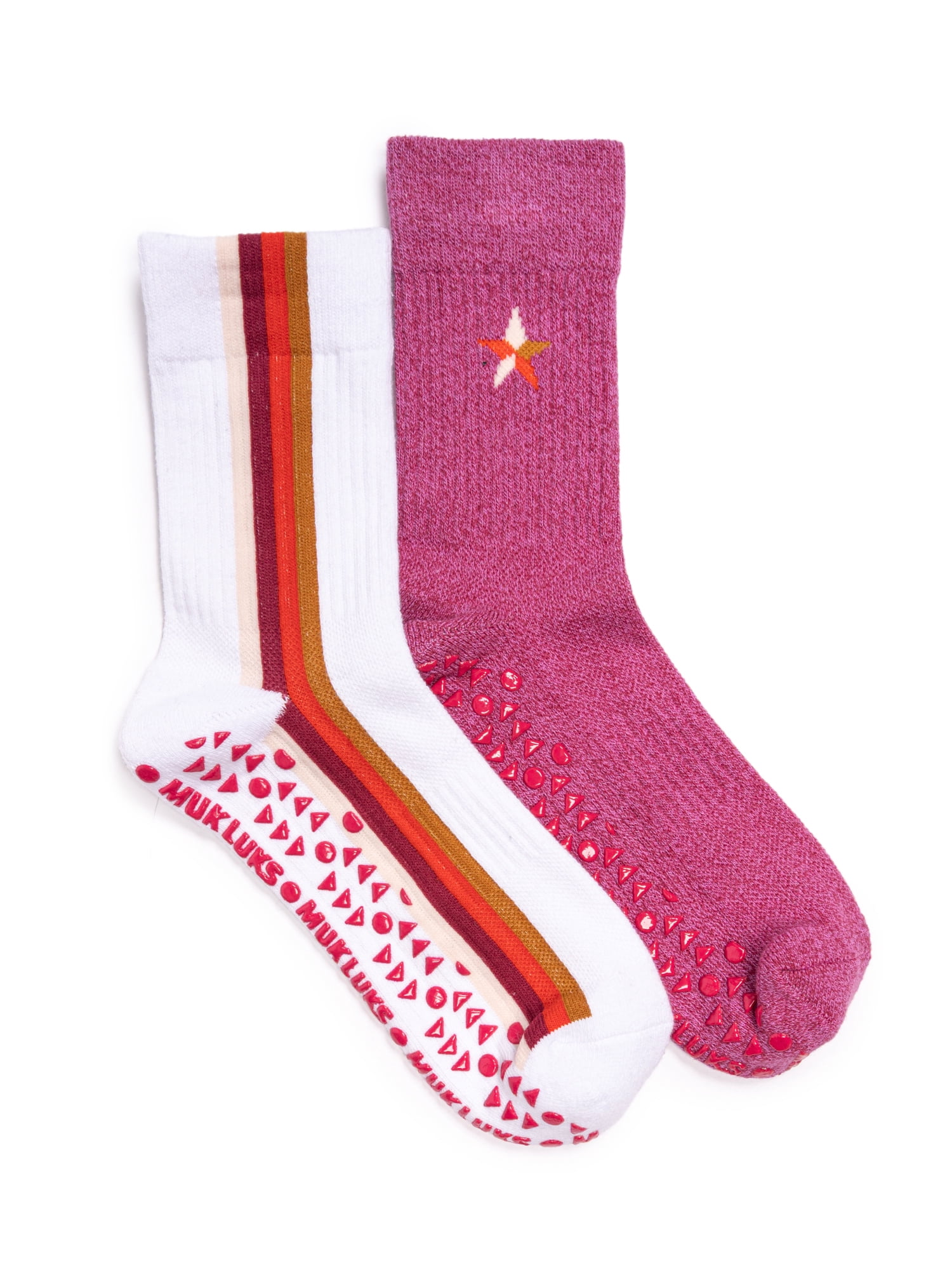 MUK LUKS Women's Pilates Cotton Crew Socks, 2-Pack, Shoe Sizes 6-10