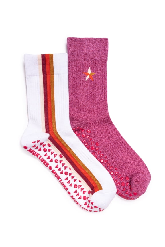 Women's Pilates Cotton Crew Socks, 2-Pack, Shoe Sizes 6-10
