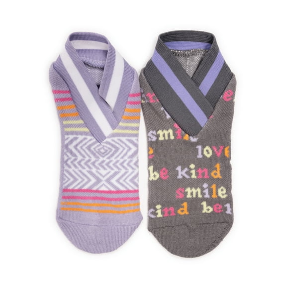 MUK LUKS Women's Studio Crossover Cotton Ankle Socks, 2-Pack, Shoe Size 6-10