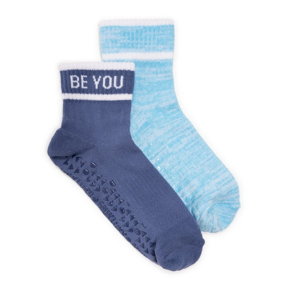 MUK LUKS Women's Studio Inspire Cotton Mini Crew Socks, 2-Pack, Shoe Size 6-10