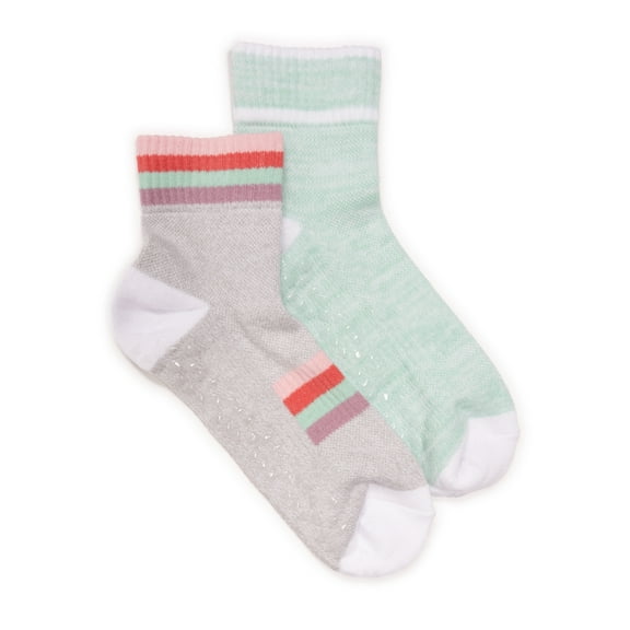 MUK LUKS Women's Studio Inspire Cotton Mini Crew Socks, 2-Pack, Shoe Size 6-10