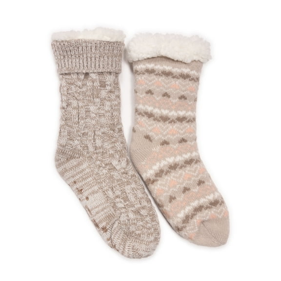 MUK LUKS Women's Tall Cabin Socks, 2-Pack, OSFM