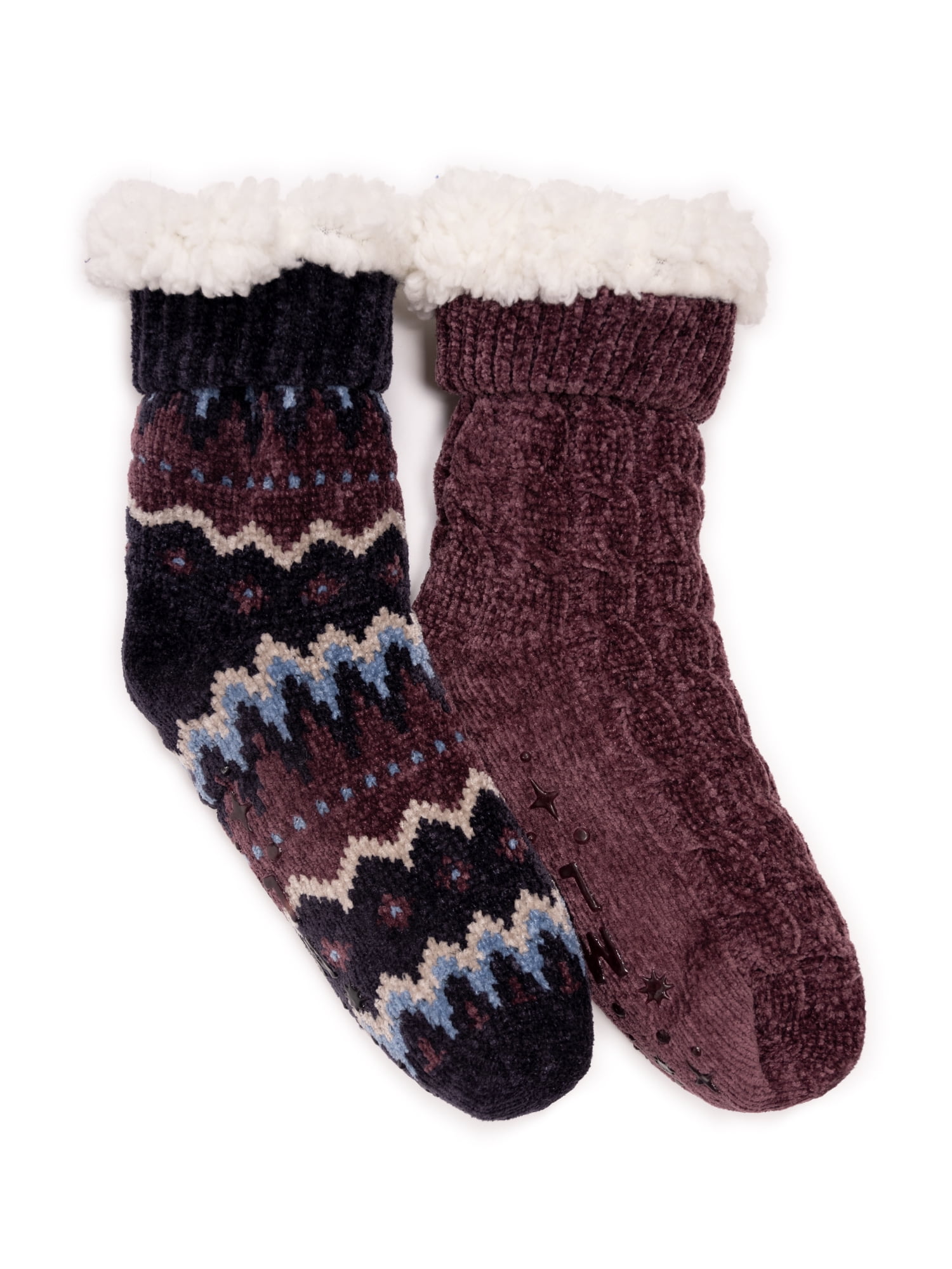 MUK LUKS Women's Tall Rib Cuff Cabin Socks, 2-Pack, S-XL