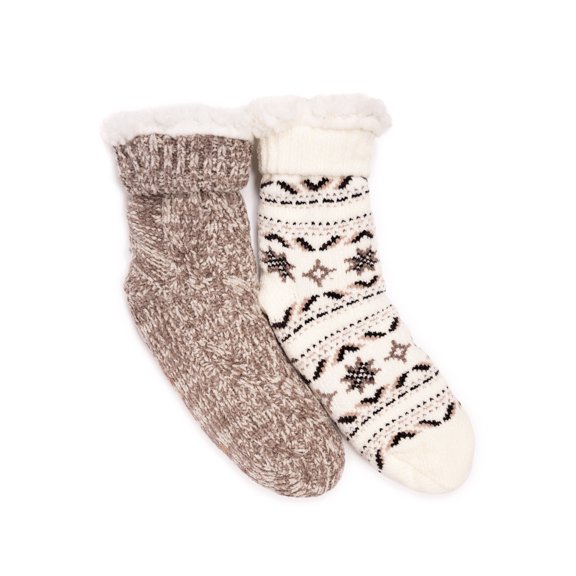 MUK LUKS Women's Tall Rib Cuff Cabin Socks, 2-Pack, S-XL