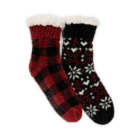 MUK LUKS Women's Tall Rib Cuff Cabin Socks, 2-Pack, S-XL