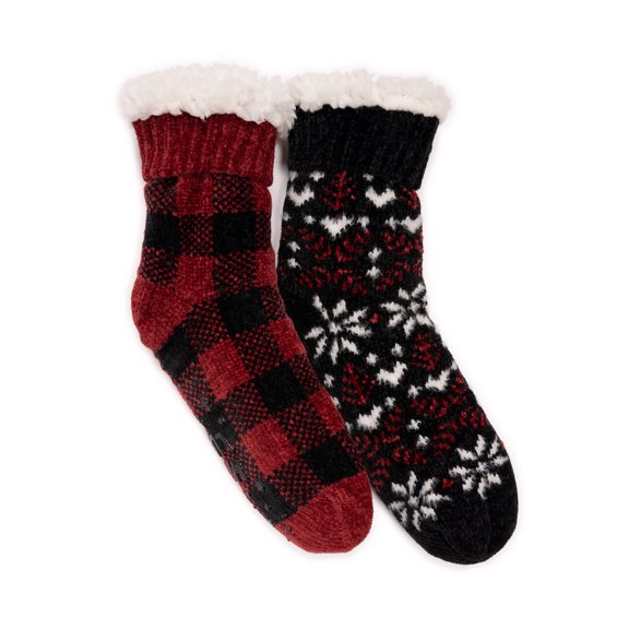 MUK LUKS Women's Tall Rib Cuff Cabin Socks, 2-Pack, S-XL