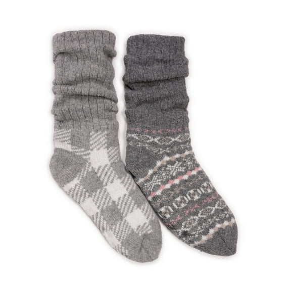 MUK LUKS Women's Tall Slouch Cabin Socks, 2-Pack, OSFM