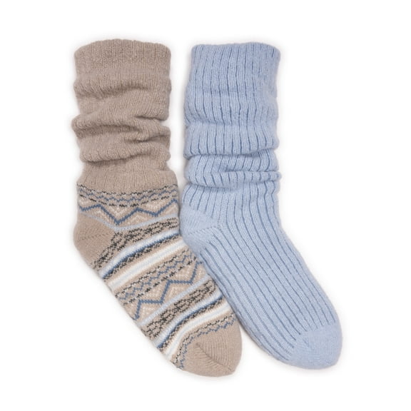 MUK LUKS Women's Tall Slouch Cabin Socks, 2-Pack, OSFM