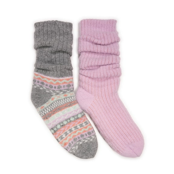 MUK LUKS Women's Tall Slouch Cabin Socks, 2-Pack, OSFM