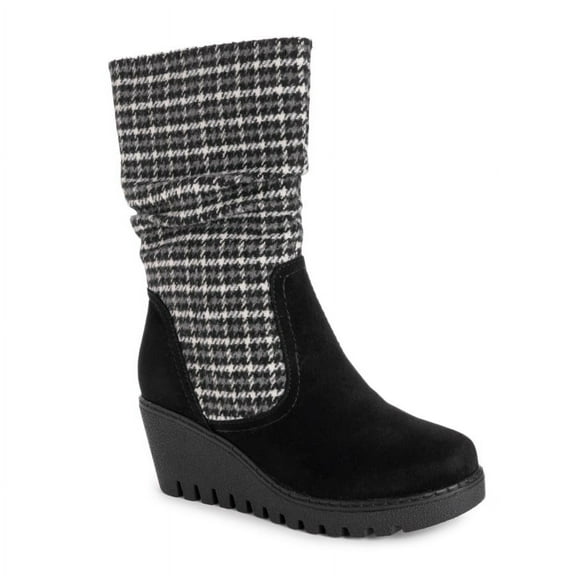MUK LUKS Women's Vermont Stowe Wedge Boots - Houndstooth Black, 8