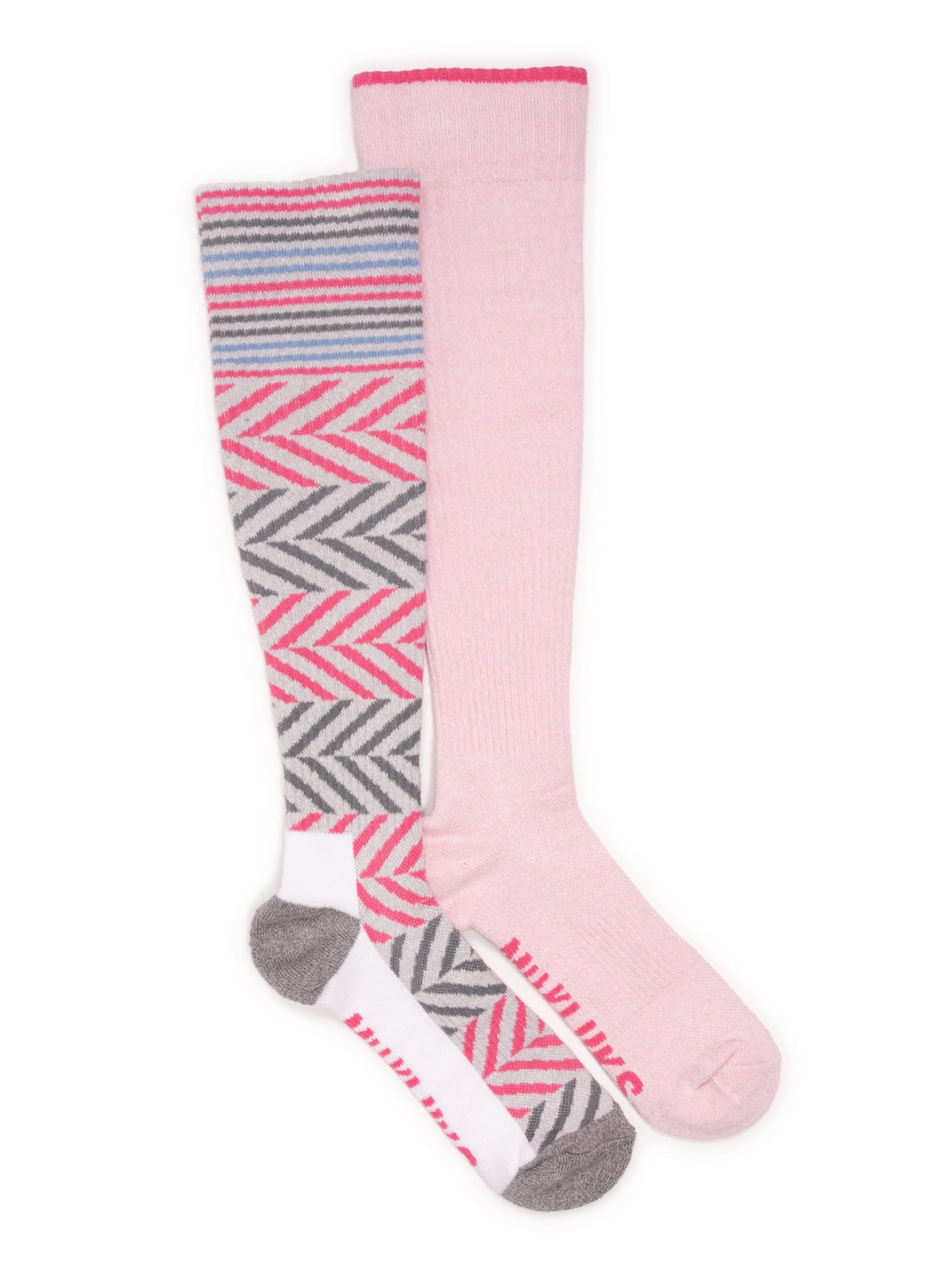 MUK LUKS Women's Wide Width Compression Cotton Knee-High Socks, 2-Pack, Shoe Size 6-10