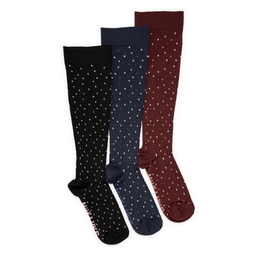MUK LUKS Women's Wide Width Compression Nylon Knee-High Socks, 3-Pack, Shoe Size 6-10