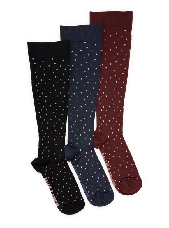 Women's Wide Width Compression Nylon Knee-High Socks, 3-Pack, Shoe Size 6-10