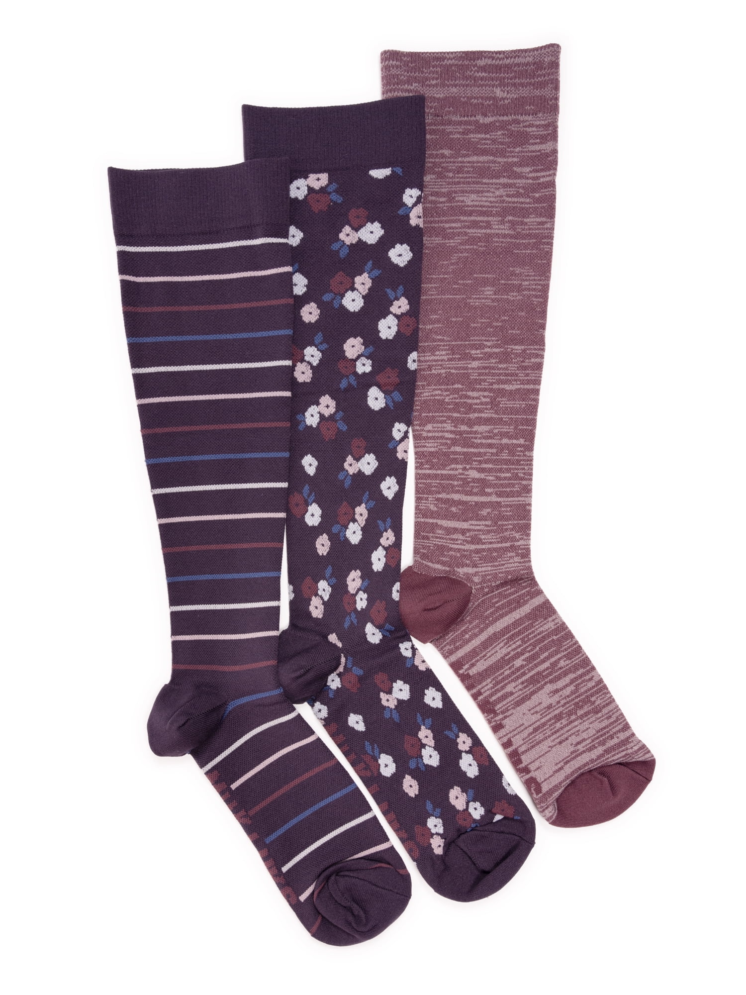MUK LUKS Women's Wide Width Compression Nylon KneeHigh Socks, 3Pack