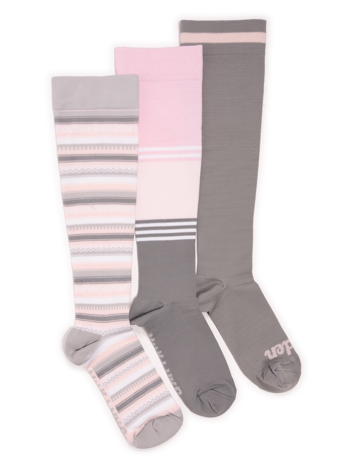 MUK LUKS Women's Wide Width Compression Nylon Knee-High Socks, 3-Pack, Shoe Size 6-10