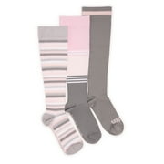 MUK LUKS Women's Wide Width Compression Nylon Knee-High Socks, 3-Pack, Shoe Size 6-10