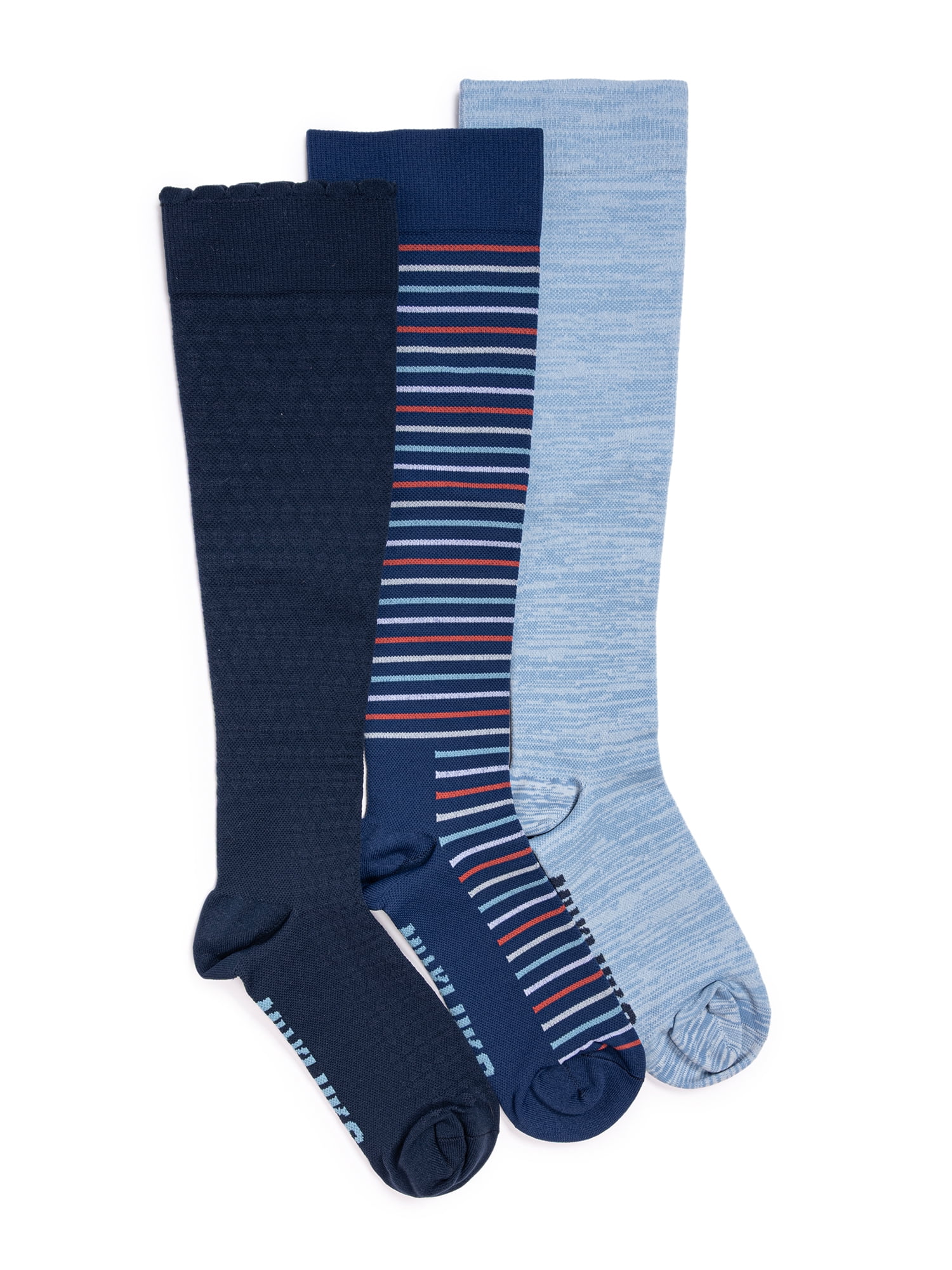 MUK LUKS Women's Wide Width Compression Nylon Knee-High Socks, 3-Pack, Shoe Size 6-10