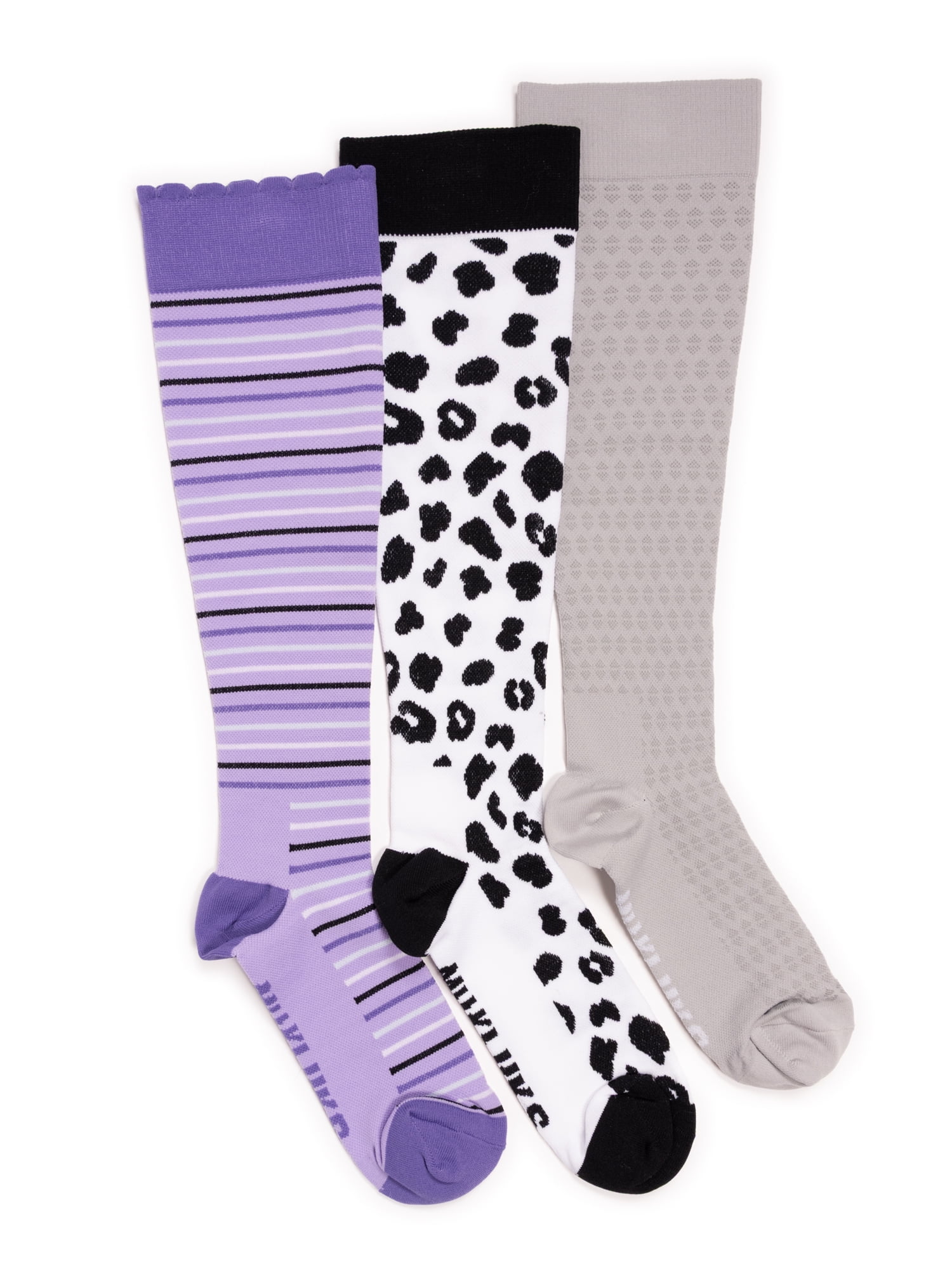 MUK LUKS Women's Wide Width Compression Nylon Knee-High Socks, 3-Pack, Shoe Size 6-10