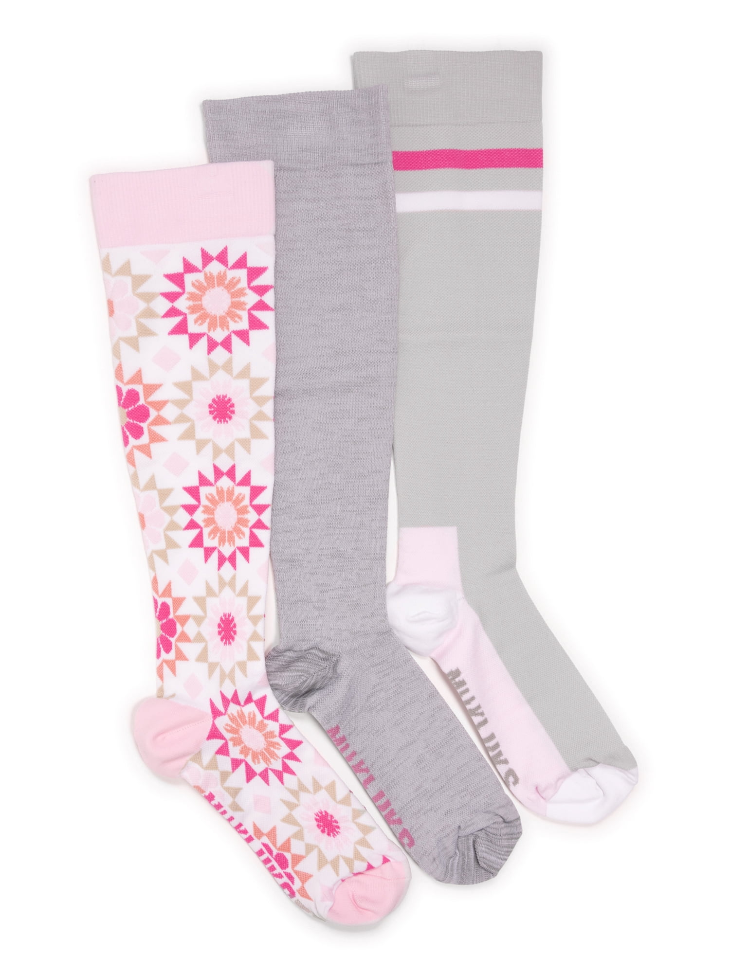 MUK LUKS Women's Wide Width Compression Nylon Knee-High Socks, 3-Pack, Shoe Size 6-10