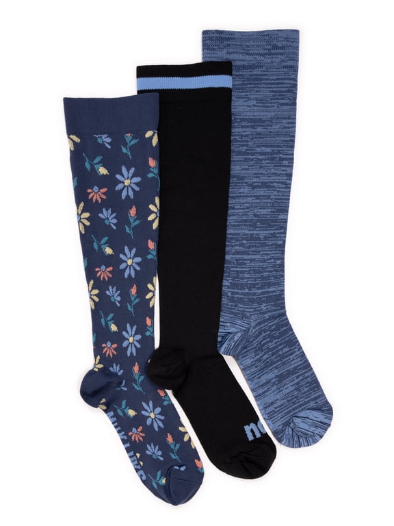 Women's Wide Width Compression Nylon Knee-High Socks, 3-Pack, Shoe Size 6-10