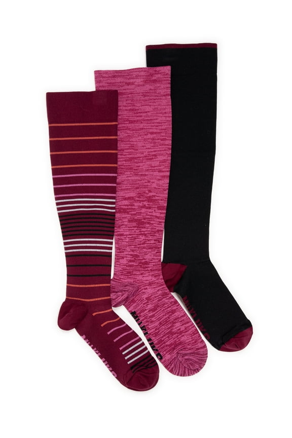Women's Wide Width Compression Nylon Knee-High Socks, 3-Pack, Shoe Size 6-10
