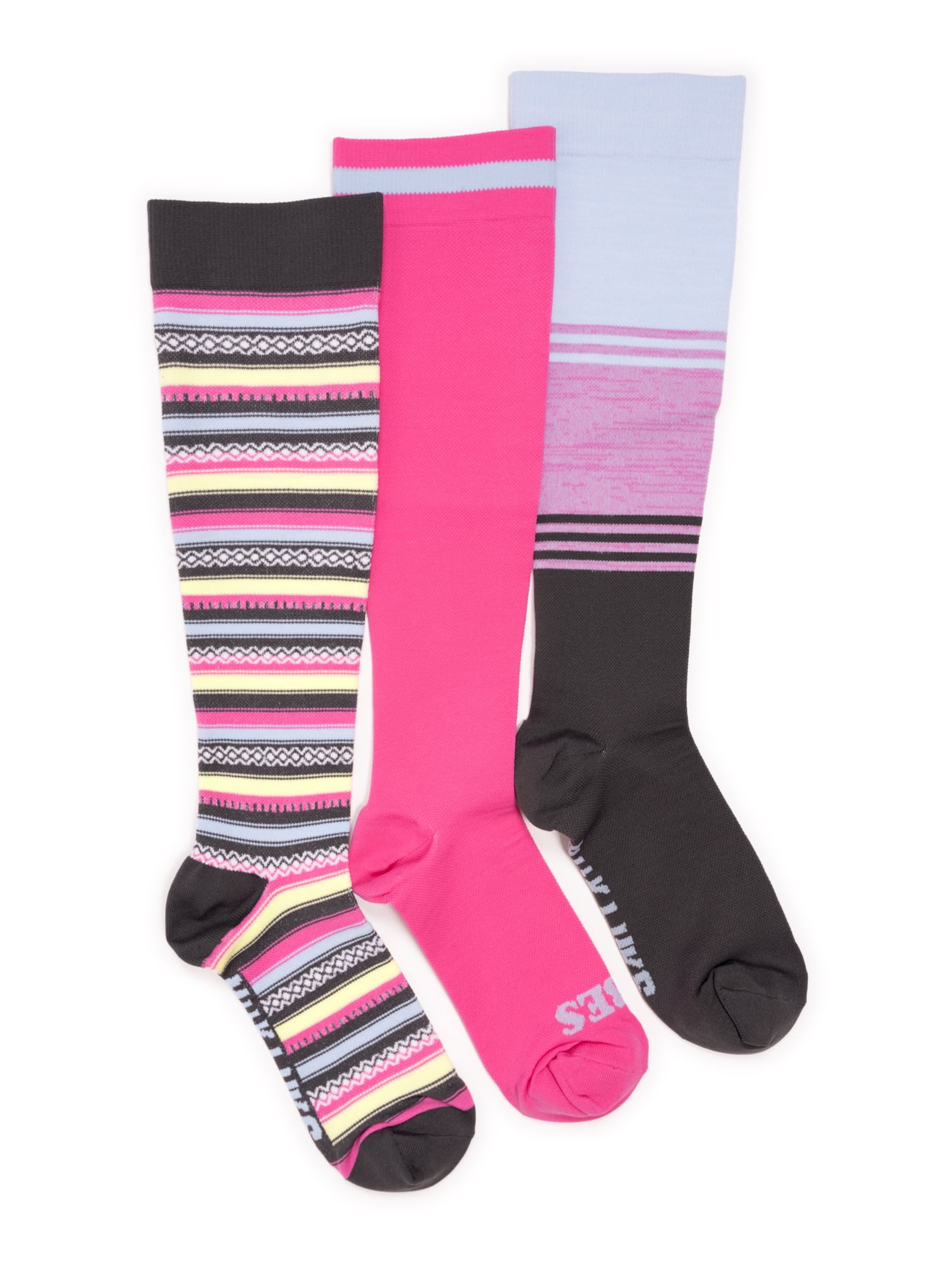 MUK LUKS Women's Wide Width Compression Nylon Knee-High Socks, 3-Pack, Shoe Size 6-10