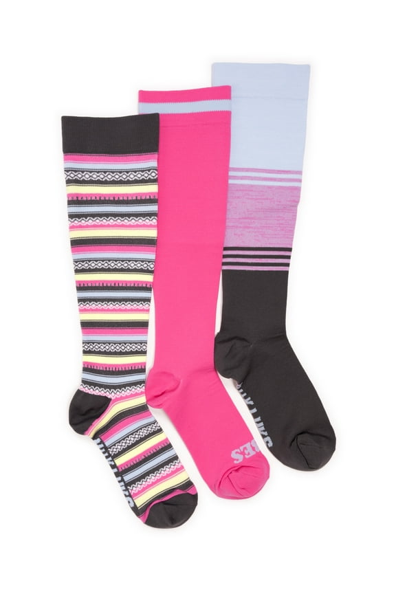 Women's Wide Width Compression Nylon Knee-High Socks, 3-Pack, Shoe Size 6-10
