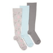 MUK LUKS Womens Wide Width Compression Nylon Knee-High Socks, 3-Pack, Shoe Size 6-10