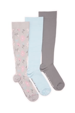 Women's Wide Width Compression Nylon Knee-High Socks, 3-Pack, Shoe Size 6-10