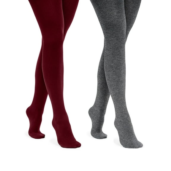 MUK LUKS Womens 2 Pair Pack Fleece Lined Tights, 2 Pack, Sizes S/M to 1X/2X