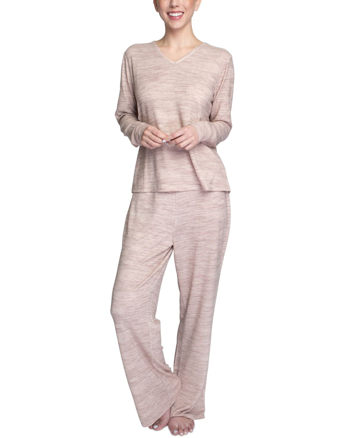 MUK LUKS Womens Butter Knit V Neck and Flare Leg Pants Lounge Set