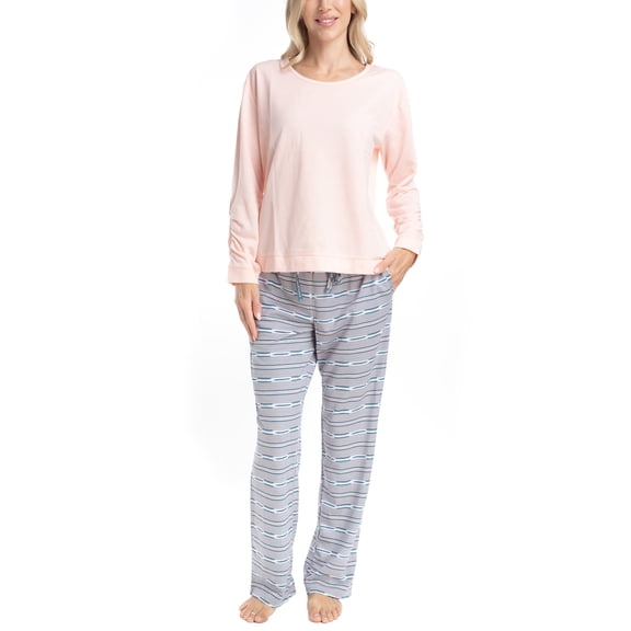 MUK LUKS Womens Pajama 2-Piece Set, Super Soft Long Sleeve Shirt and Pants, Sweater Weather, Pijama De Mujer, Blush Zig Zag, M