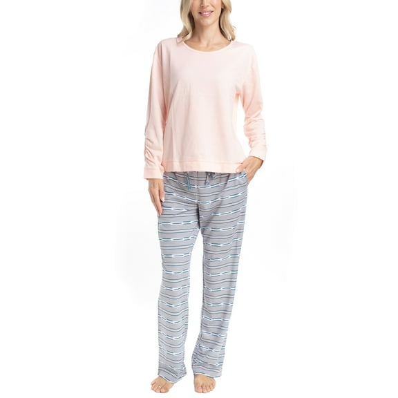 MUK LUKS Womens Pajama 2-Piece Set, Super Soft Long Sleeve Shirt and Pants, Sweater Weather, Pijama De Mujer, Blush Zig Zag, S