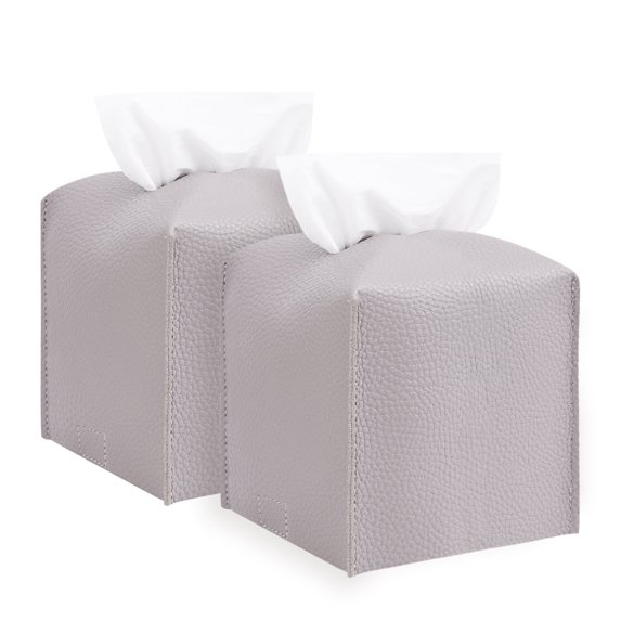 MUKA 2 Pack 5-Inch Square PU Leather Tissue Box Holder Tissue Box Organizer Facial Tissue Dispenser for Home and Office-Grey