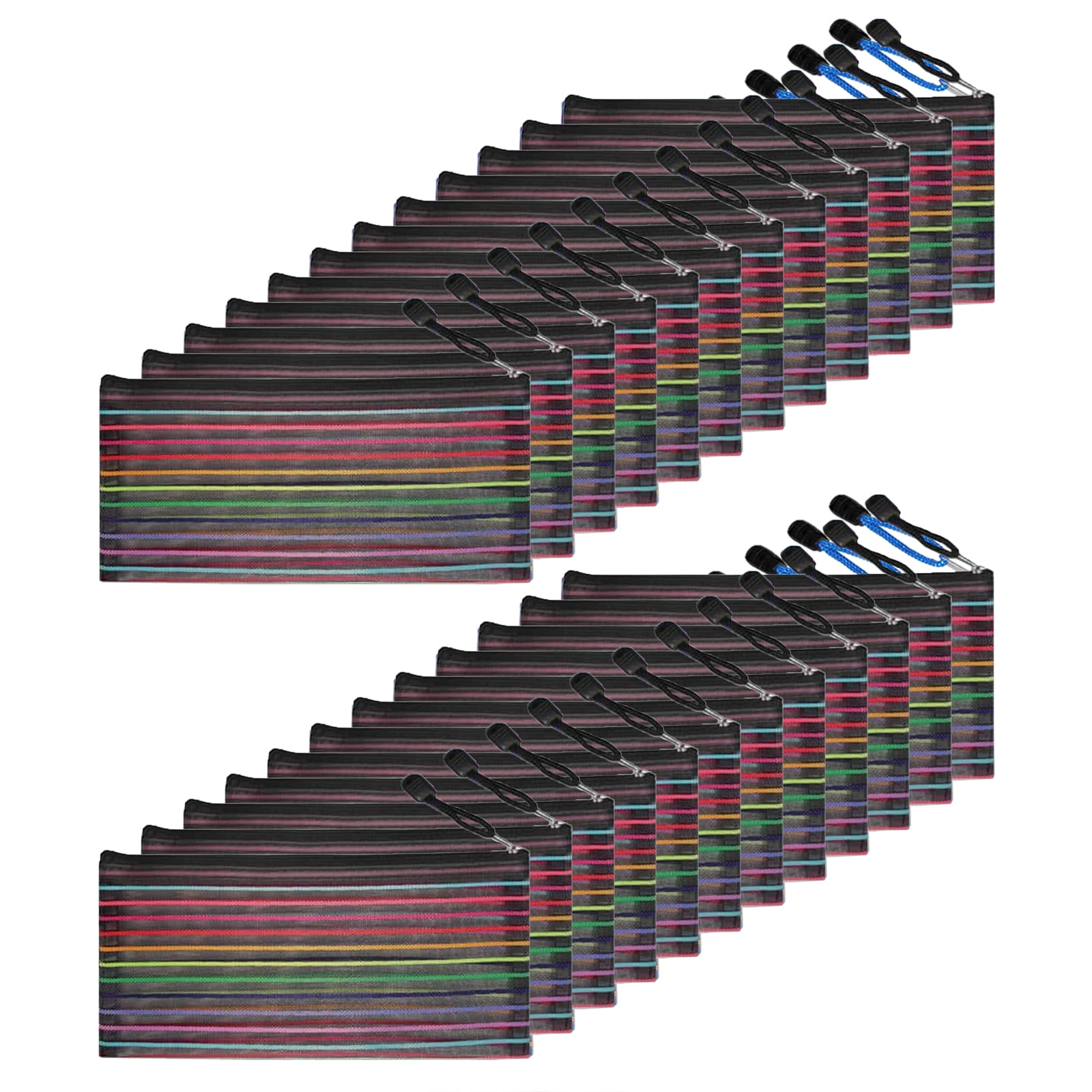 MUKA 24PCS Rainbow Striped Zipper Pouch Waterproof Storage Bags Pencil Case for Travel Cosmetic Toiletry Puzzle Organizing-Black-A6