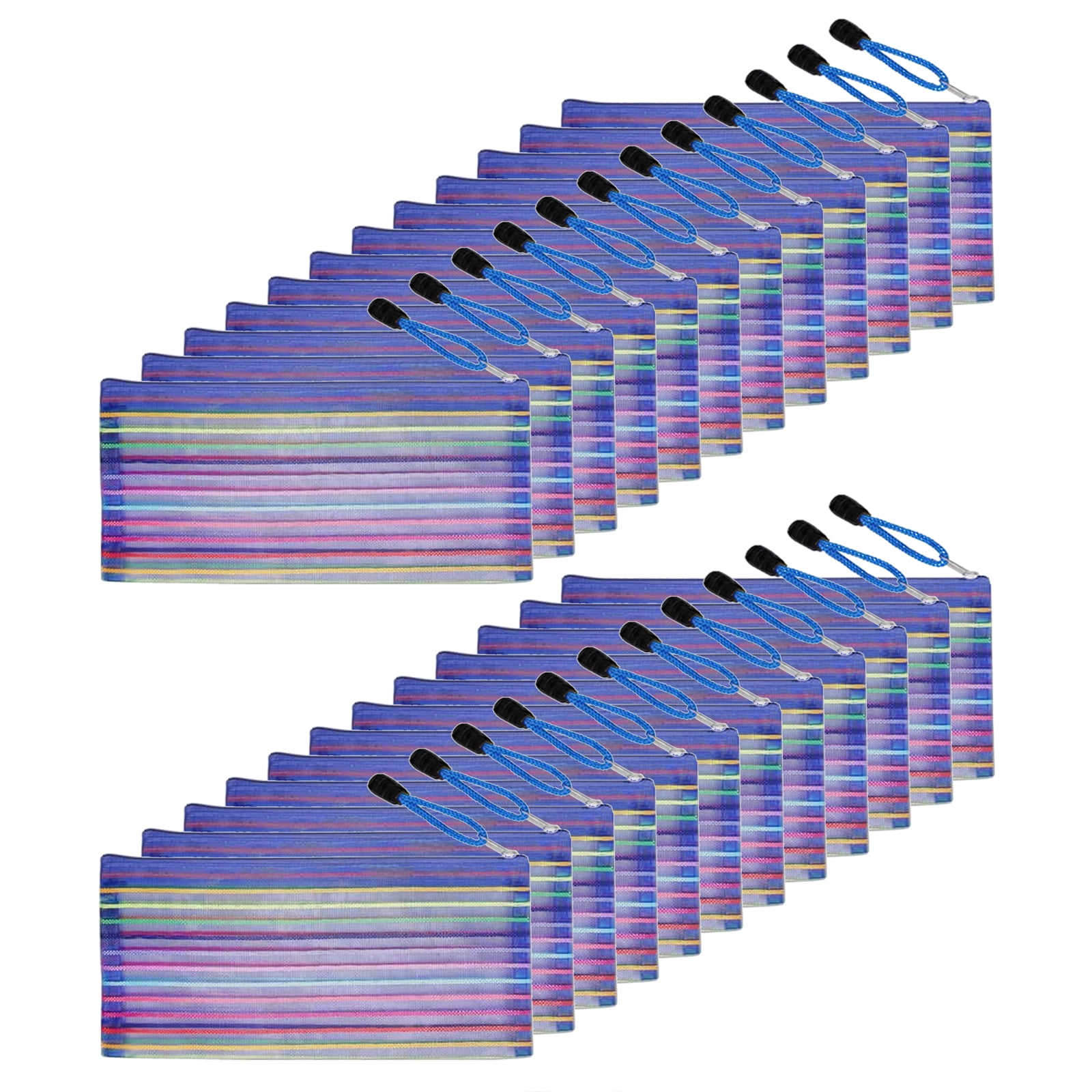 MUKA 24PCS Rainbow Striped Zipper Pouch Waterproof Storage Bags Pencil Case for Travel Cosmetic Toiletry Puzzle Organizing-Blue-A6