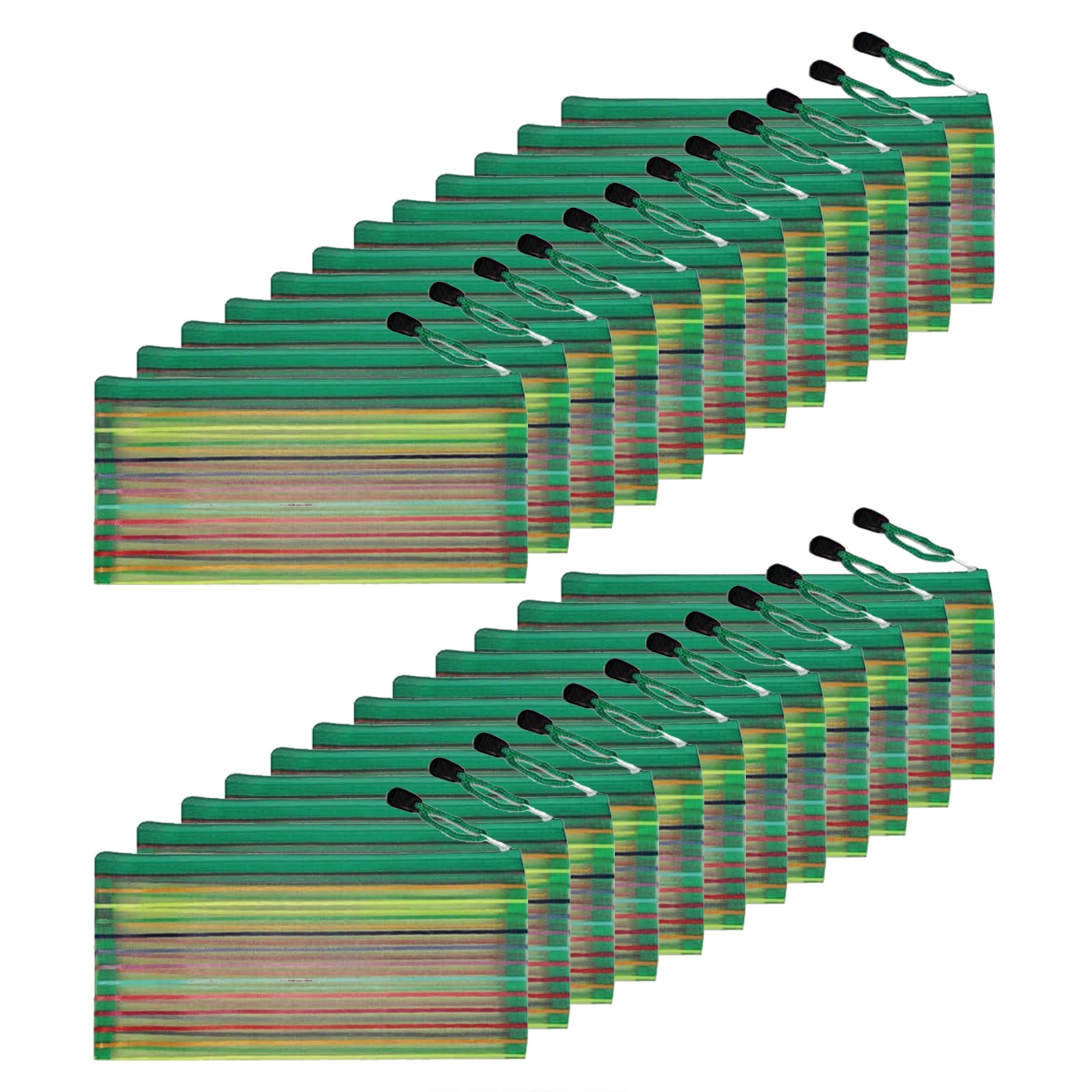 MUKA 24PCS Rainbow Striped Zipper Pouch Waterproof Storage Bags Pencil Case for Travel Cosmetic Toiletry Puzzle Organizing-Green-A6