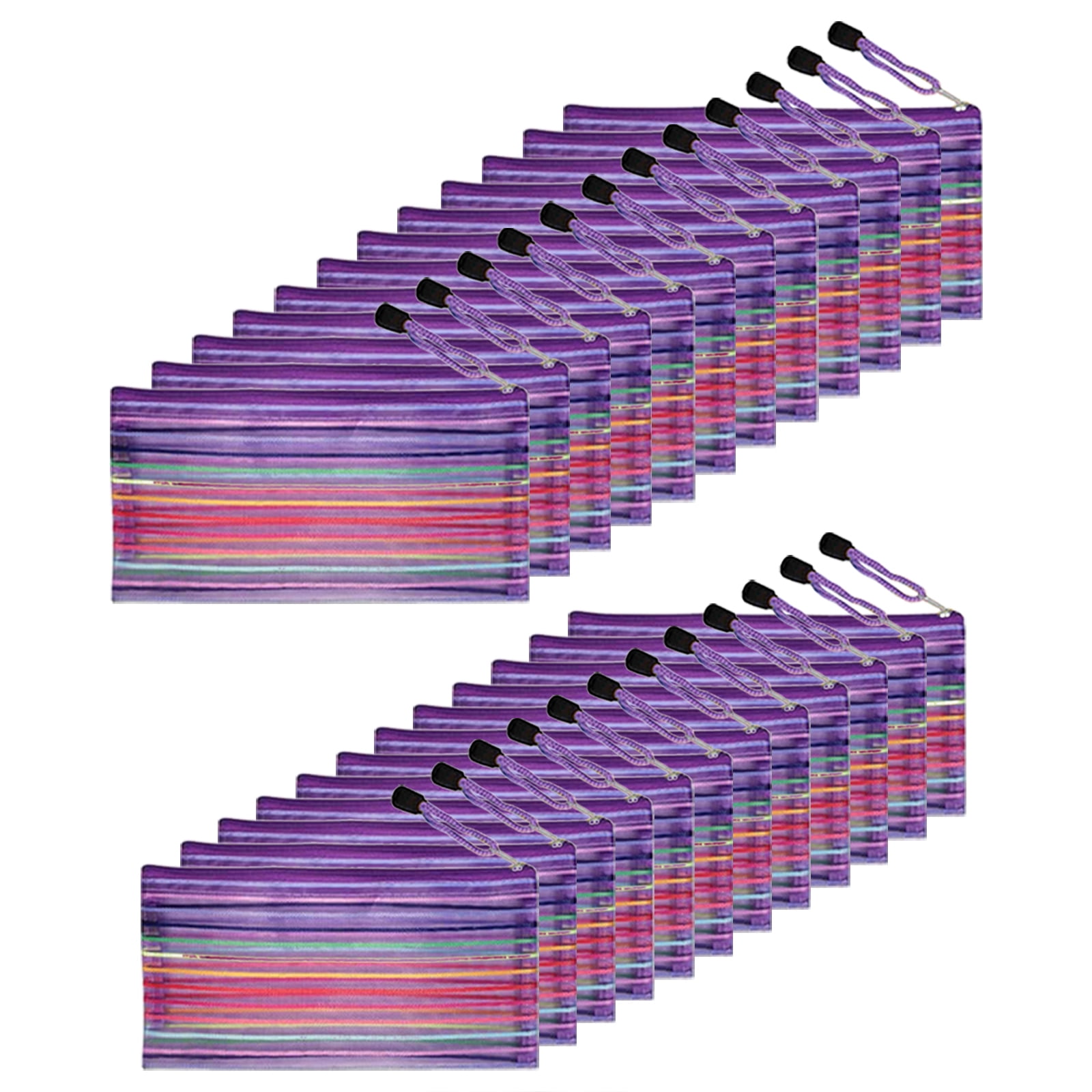 MUKA 24PCS Rainbow Striped Zipper Pouch Waterproof Storage Bags Pencil Case for Travel Cosmetic Toiletry Puzzle Organizing-Purple-A6