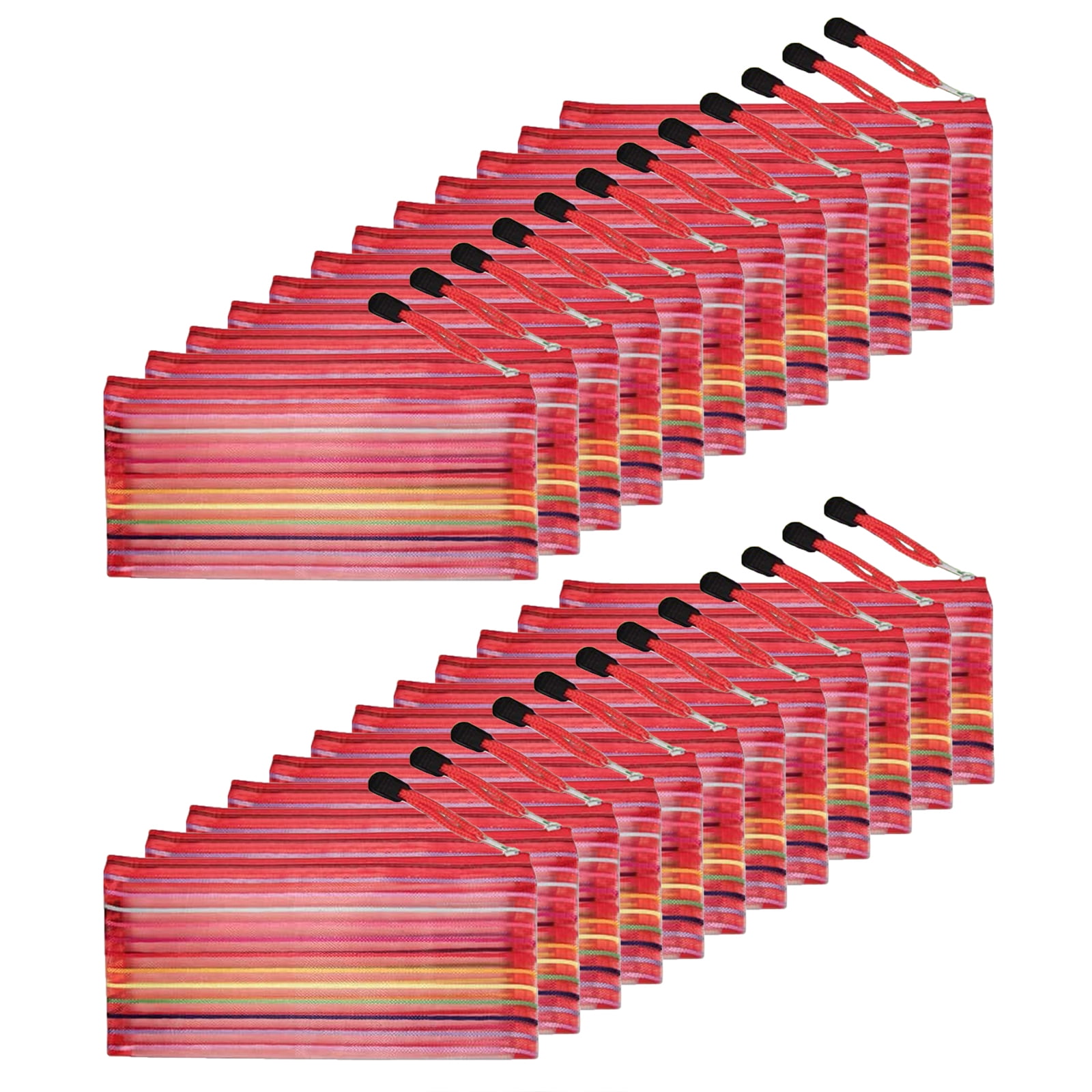 MUKA 24PCS Rainbow Striped Zipper Pouch Waterproof Storage Bags Pencil Case for Travel Cosmetic Toiletry Puzzle Organizing-Red-A6